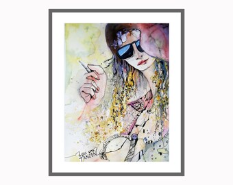 Lady mit Hut Malerei verspielt Aquarell