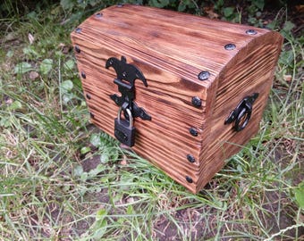 Rustic Wood Treasure Chest, Wooden Storage Box, Pirate Chest