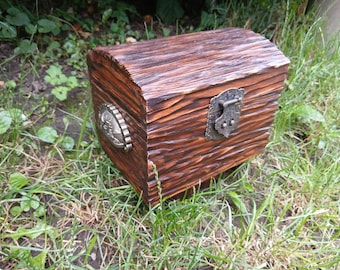 Rustic Burnt Wood Treasure Chest, Small Secret Box