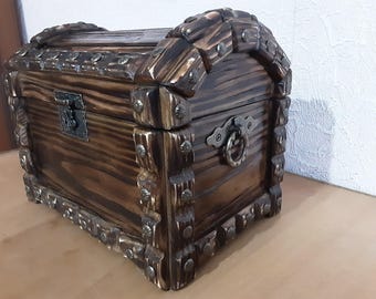 Wood Treasure Chest, Small Wooden Storage Box, Pirate Chest