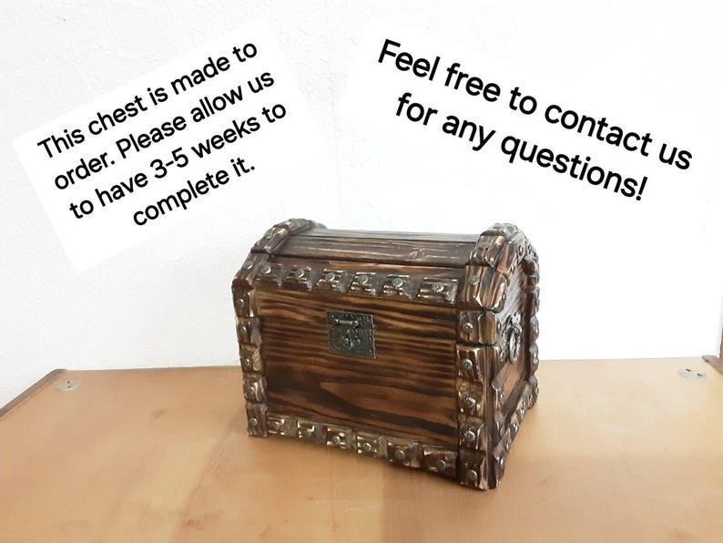 Wood Treasure Chest, Small Wooden Storage Box, Pirate Chest image 3