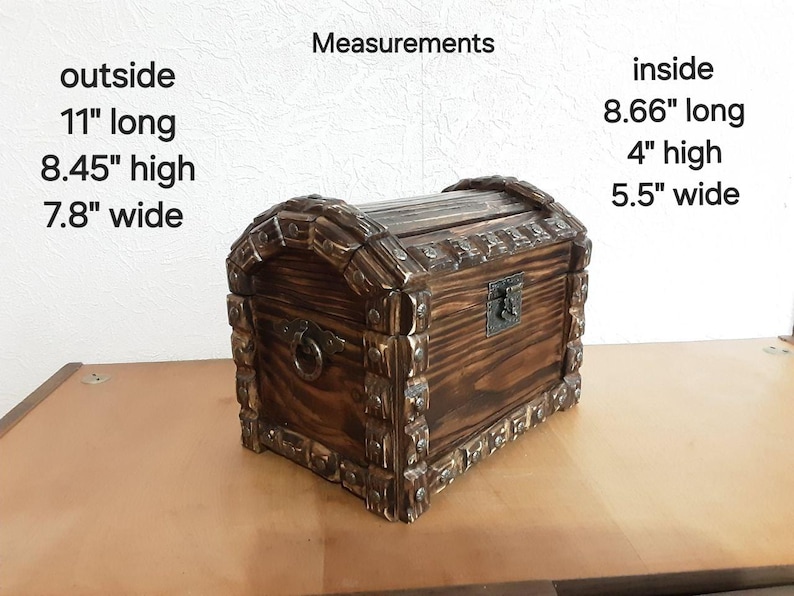 Wood Treasure Chest, Small Wooden Storage Box, Pirate Chest image 2