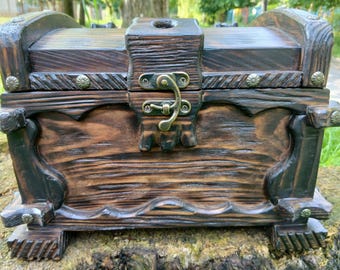 Wood Treasure Chest, Wooden Storage Box, Keepsake, Pirate Chest