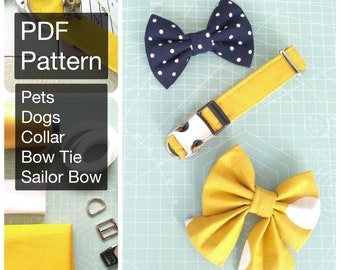 Sewing PDF Pattern Pet Dog Collar, Bow Tie,Sailor Bow Tie 5 sizes Tutorials Instant Download