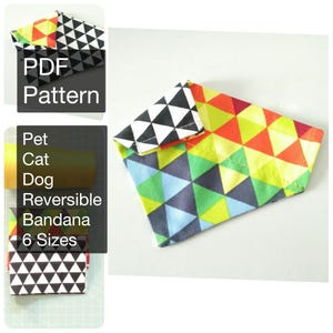 PDF Pattern Reversible Pet Dog Over The Collar Bandana 6 sizes Tutorials Instant Download