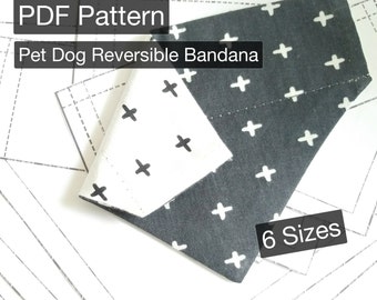 PDF Pattern Reversible Pet Dog Over The Collar Bandana 6 sizes Tutorials Instant Download