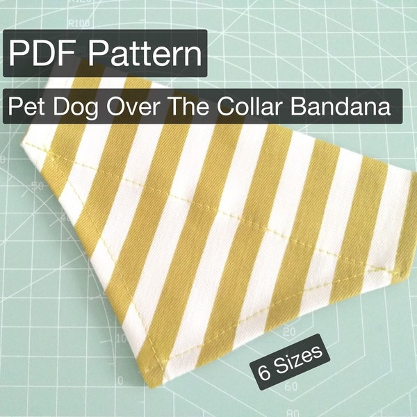 PDF Pattern Pet Dog Over The Collar Bandana 6 sizes Tutorials Instant Download for Beginners