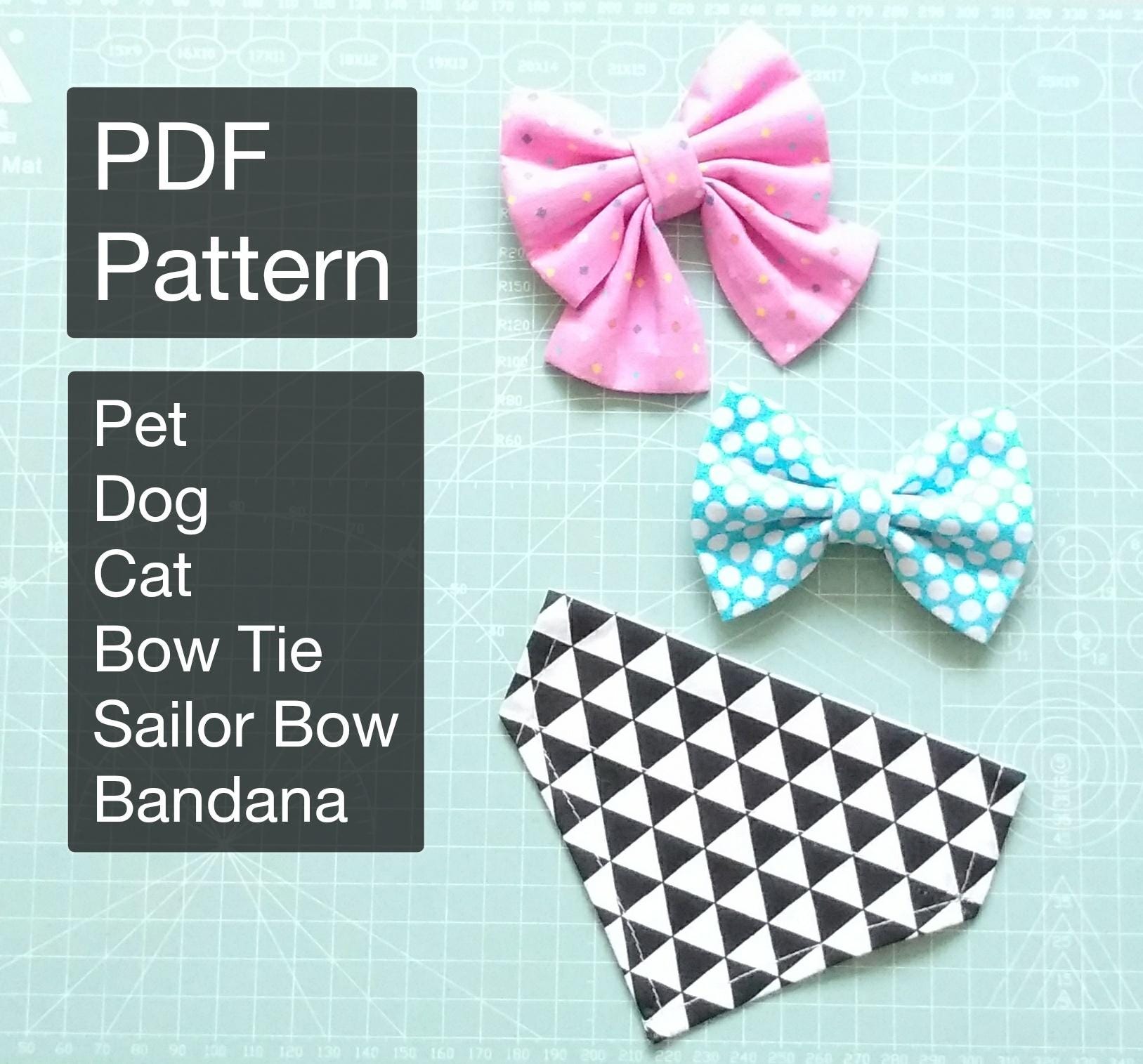 Sewing PDF Pattern Pet Dog Bow Tie Sailor Bow Tie Bandana 5 sizes Tutorials Instant Download
