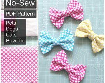 No Sew PDF Pattern Pet Dog Cat Bow Tie 5 sizes Tutorials Instant Download