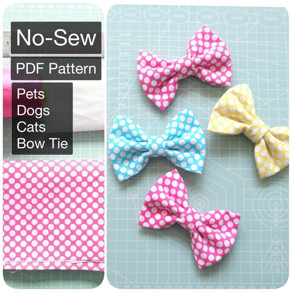 No Sew PDF Pattern Pet Dog Cat Bow Tie 5 sizes Tutorials Instant Download