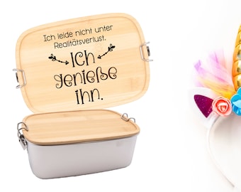 Lunch box made of stainless steel and bamboo, unicorn, glitter, saying personalized gifts with individual engraving