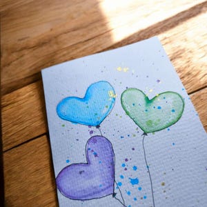 Original handgemalte Aquarellkarte mit Kuvert, kein Druck. Einzelstück
