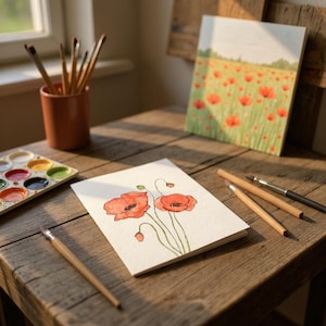 Original handgemalte Aquarellkarte mit Kuvert, kein Druck. Einzelstück