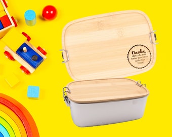 Lunch box made of stainless steel and bamboo, educator, saying personalized gifts with individual engraving