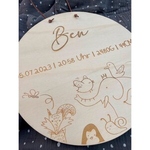 Namensschild Kinderzimmer mit Tieren | Türschild Holzschild Babyzimmer Baby Junge Mädchen Personalisiert Geschenk Geburt Geburtstag Gravur