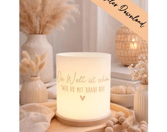 3D print file - Tealight holder - the world is beautiful because you're in it - STL + 3MF - Decoration