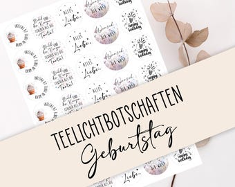Tealight message "Birthday" as a PDF template for candle tattoos. Design your own candles and tealights.