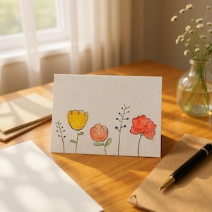 Original handgemalte Aquarellkarte mit Kuvert, kein Druck. Einzelstück