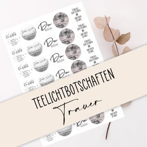 Tealight message "Mourning" as a PDF template for candle tattoos. Design your own candles and tealights.