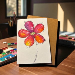 Original handgemalte Aquarellkarte mit Kuvert, kein Druck. Einzelstück