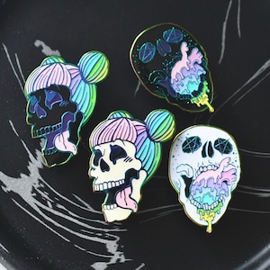 Rainbow Skull Heart Pins, Pastel Goth, Ahegao Odango Space Buns
