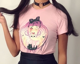Camisa pastel Ahegao rosa, chica de anime lasciva
