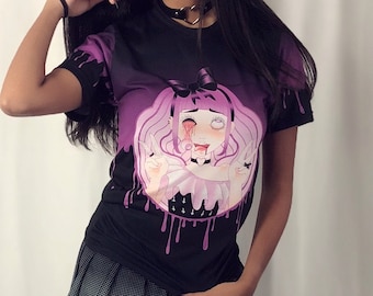 Camisa Ahegao Anime Guro, camiseta linda espeluznante Kawaii, chica linda de dibujos animados