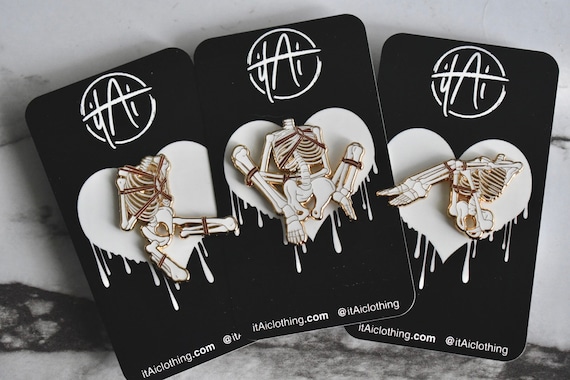 Lewd Shibari Skeleton Gold Enamel Bondage Pins