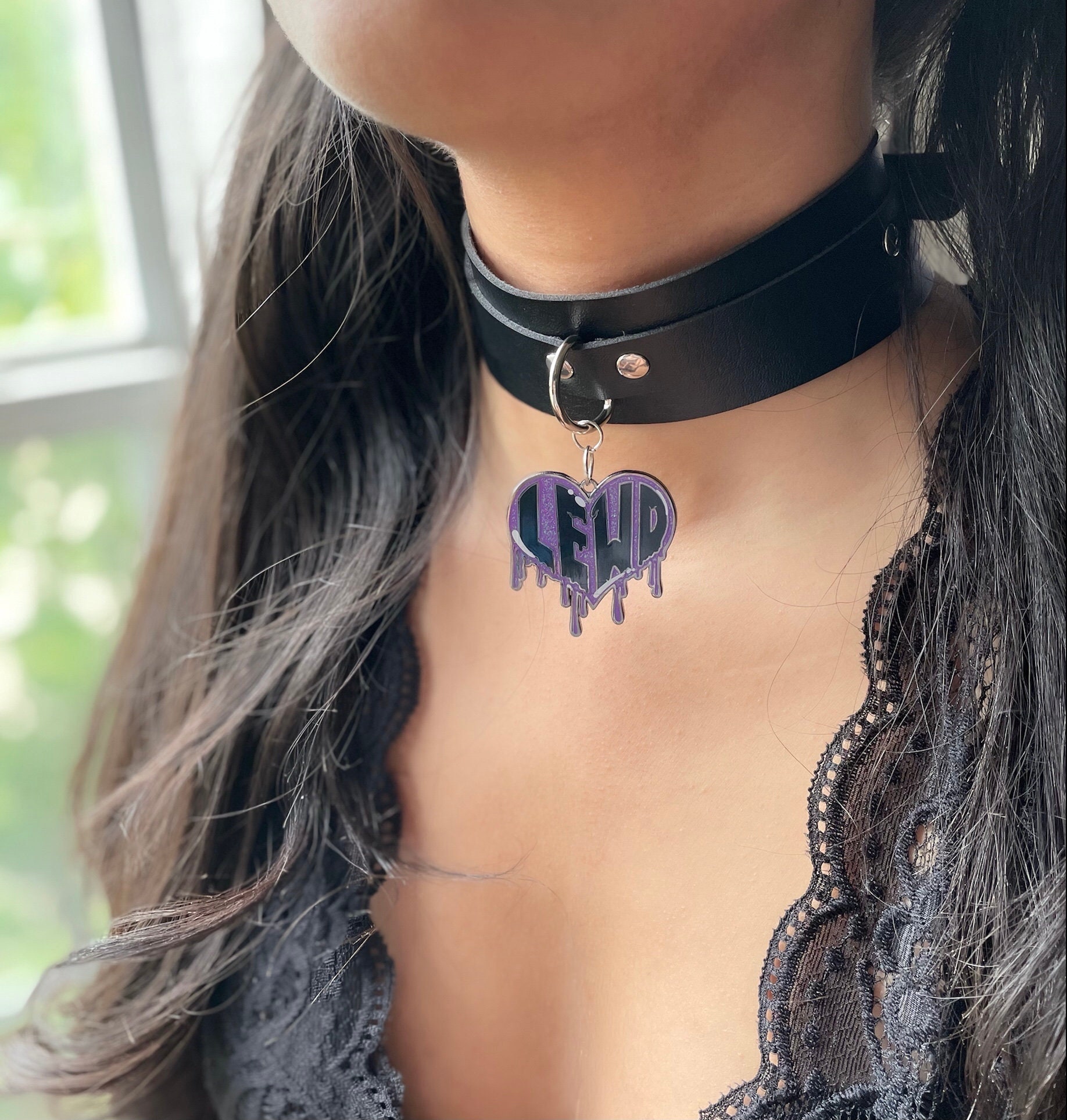 【BLACKPURPLE】25SS★ Void Ring Choker Black Choker, Lewd Jewlery, Faux Leather Collar, Purple