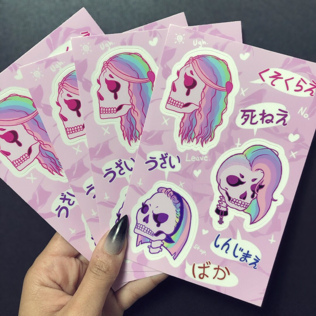 Skull Rude Rude Skull Girl Sticker Sheet: Kawaii Pastel Goth Stickers - Etsy