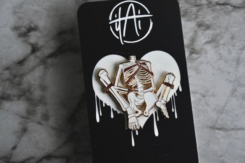 Lewd Shibari Skeleton Gold Enamel Bondage Pins image 3