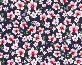 Viscose fabric poplin floral blouse fabric, pink dark blue