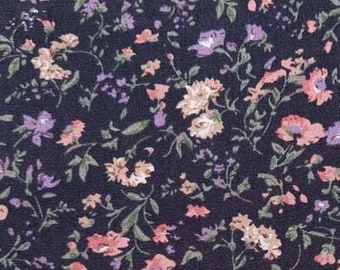 Viscose fabric poplin flowers, dark blue