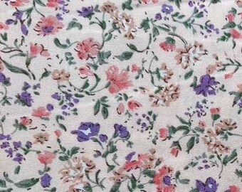 Tissu popeline viscose fleurs, rose clair