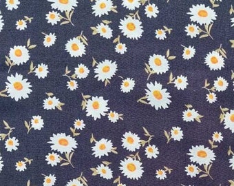 Viscose fabric poplin daisies, yellow white dark blue