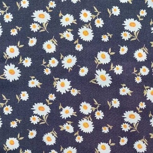 Viscose fabric poplin daisies, yellow white dark blue image 1