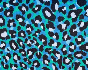 Viskosejersey Stoff kleines Leopardenmuster, himmelblau grün
