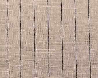 Viscose linen fabric woven narrow pinstripes, black camel