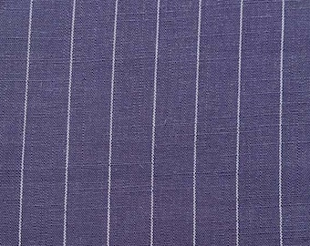 Viscose linen fabric woven narrow pinstripes, white dark blue