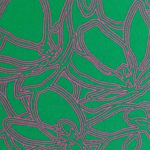 Viscose jersey fabric abstract floral tendrils, pink green image 1