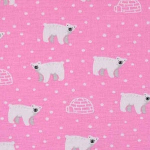 Jerseystoff Eisbären Iglos Punkte, weiß rosa