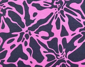 Viscose jersey fabric flowers, pink dark blue