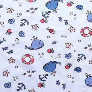 Jersey Wale Fische Anker, blau koralle weiss