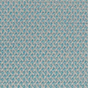 Op de afbeelding: Een close-up van een blauwe en witte stof met een subtiel ruitpatroon.