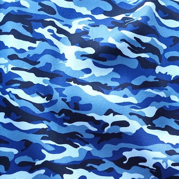 Baumwollstoff mit Stretch Camouflage Muster, Blautöne