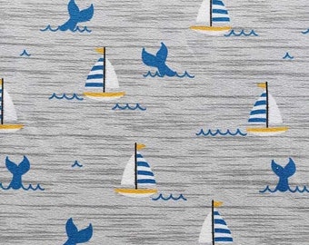 Jersey tissu voiliers nageoires de poisson, gris clair