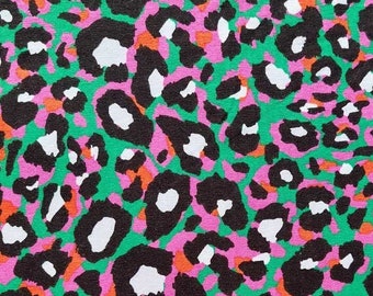 Viscose jersey fabric small leopard pattern, pink green