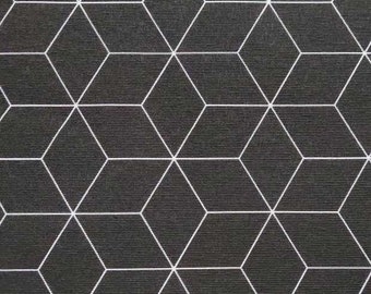 Tissu déco motif cube motif graphique, blanc noir