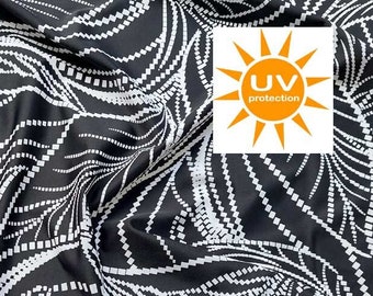 Swim Lycra swimsuit fabric functional jersey abstract pattern leaves, white black