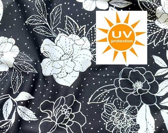 Swim Lycra swimsuit fabric functional jersey flowers leaves, yellow white black